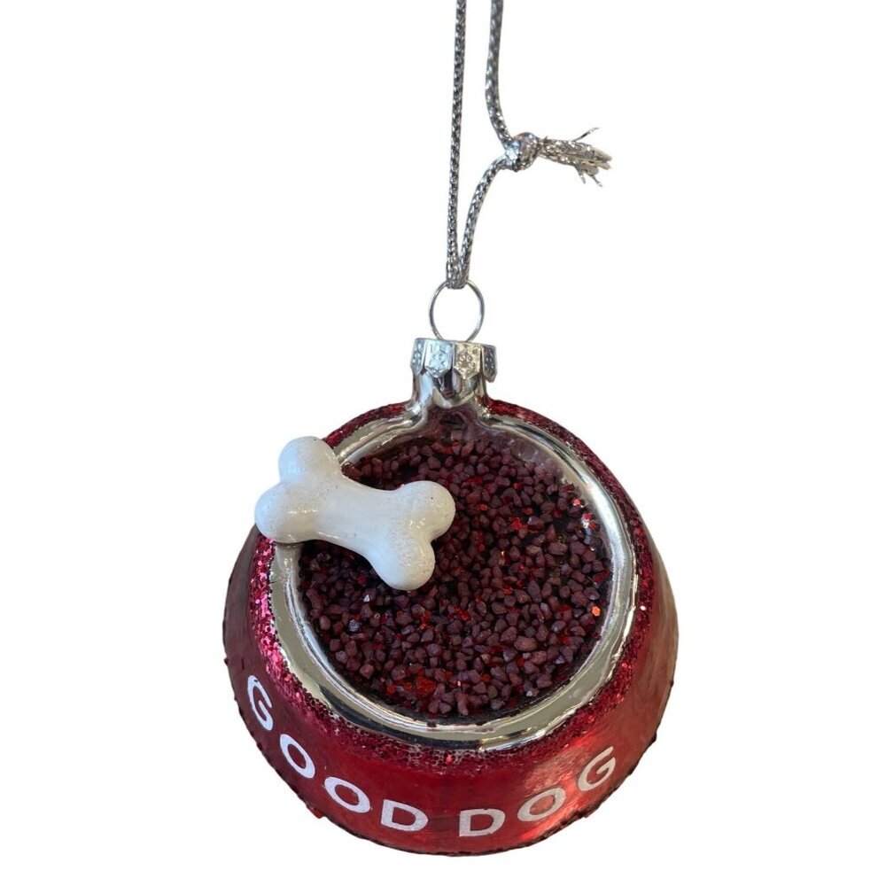 Good Dog Red‎ Glitter Dog Bowl Christmas Holiday Ornament With Bone Design